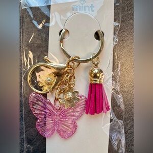 Mint Pink Butterfly and Gold Flower Keychain